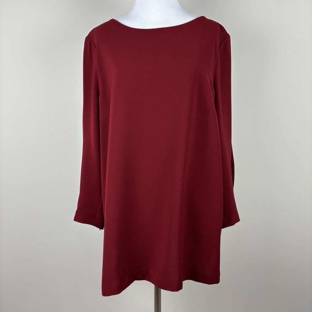 LAFAYETTE 148 Blouse Tunic Top Womens 14 Maroon Pleated 3/4 Sleeve Office Career